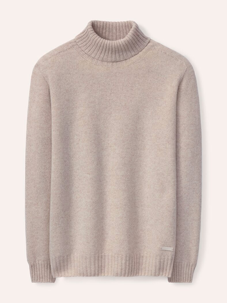 Rollkragenpullover aus Lammwolle Wollweiß
