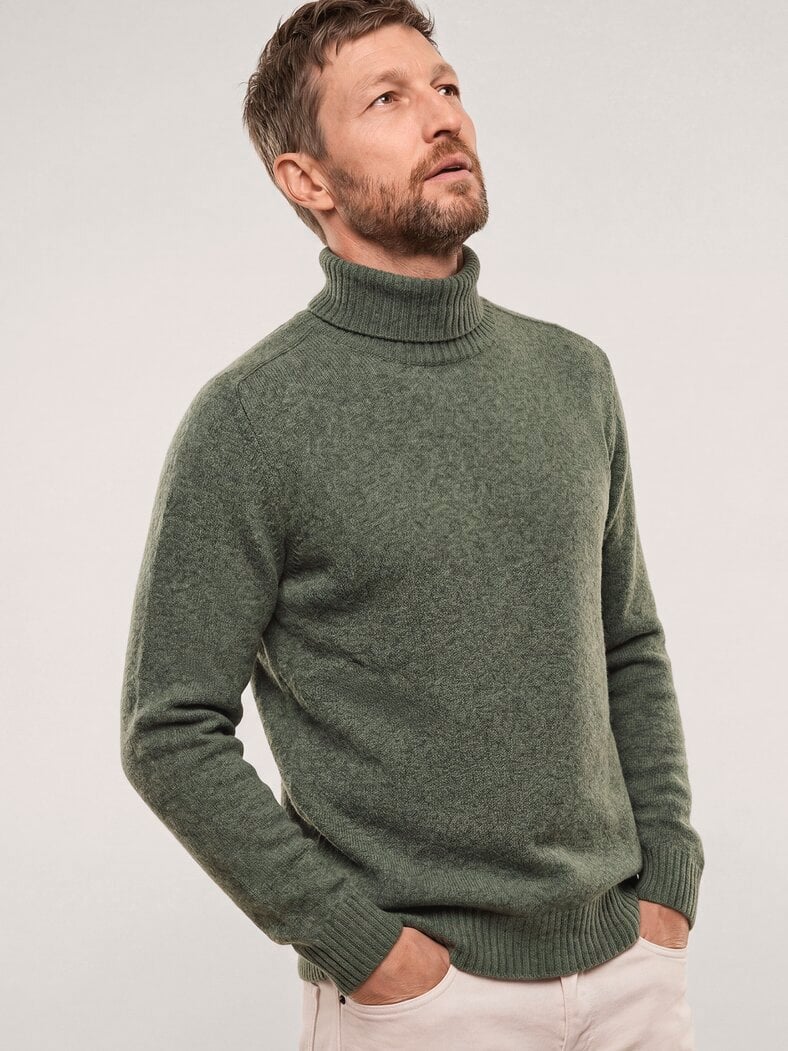 Rollkragenpullover aus Lammwolle Salbei