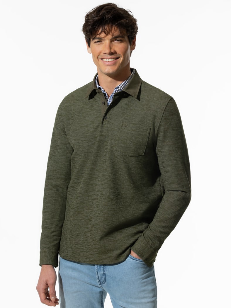 Flammgarn-Polo Bicolor Oliv