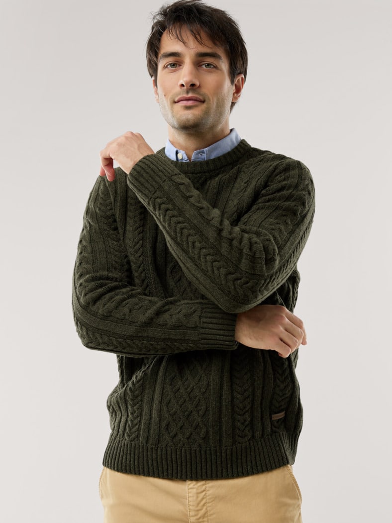 Aran-Pullover Oliv