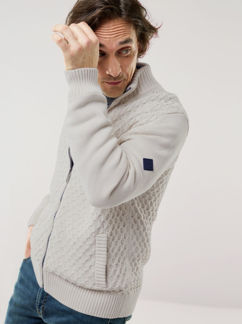 Premium Baumwoll-Strickjacke Wollweiß