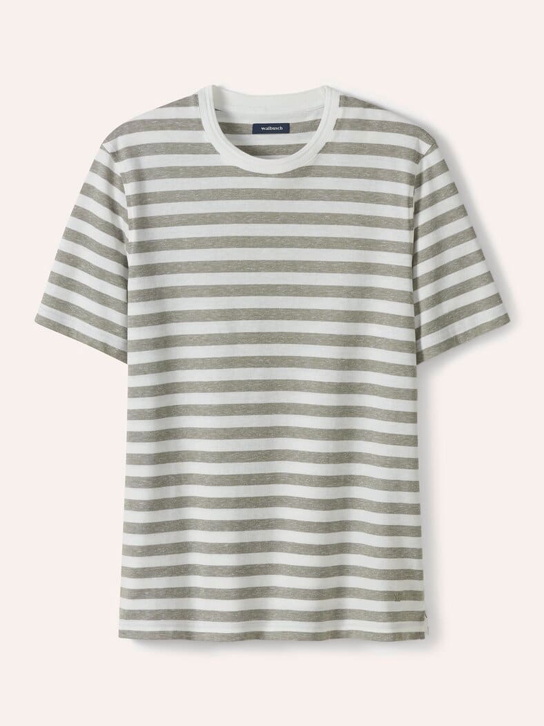 Leinen Streifenshirt Khaki/Weiß