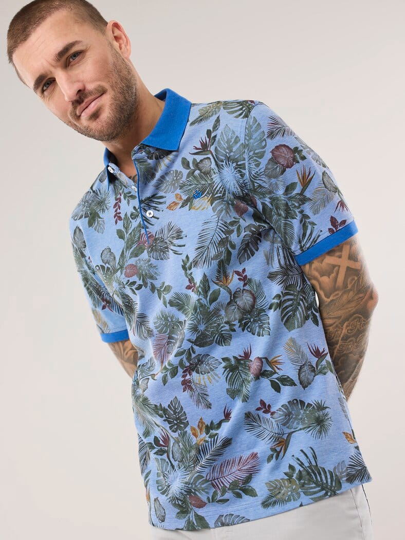 Tropical Polo Druck Blau
