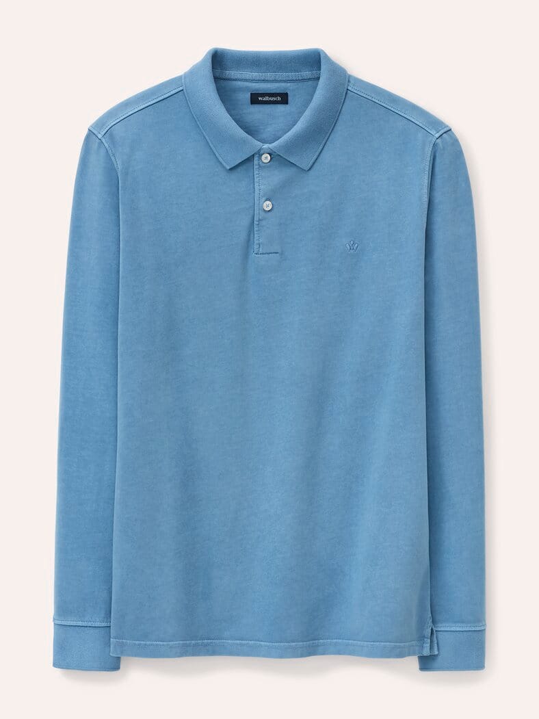 Langarmpolo aus weicher Baumwolle Rauchblau