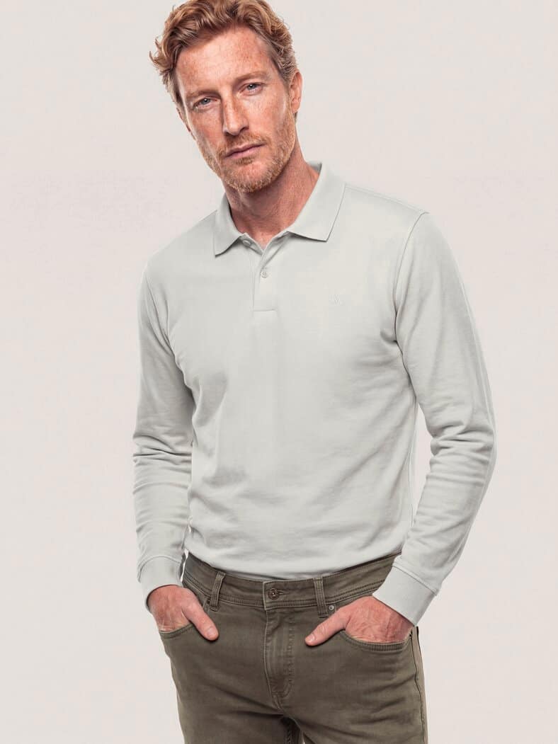 Langarmpolo aus weicher Baumwolle Offwhite