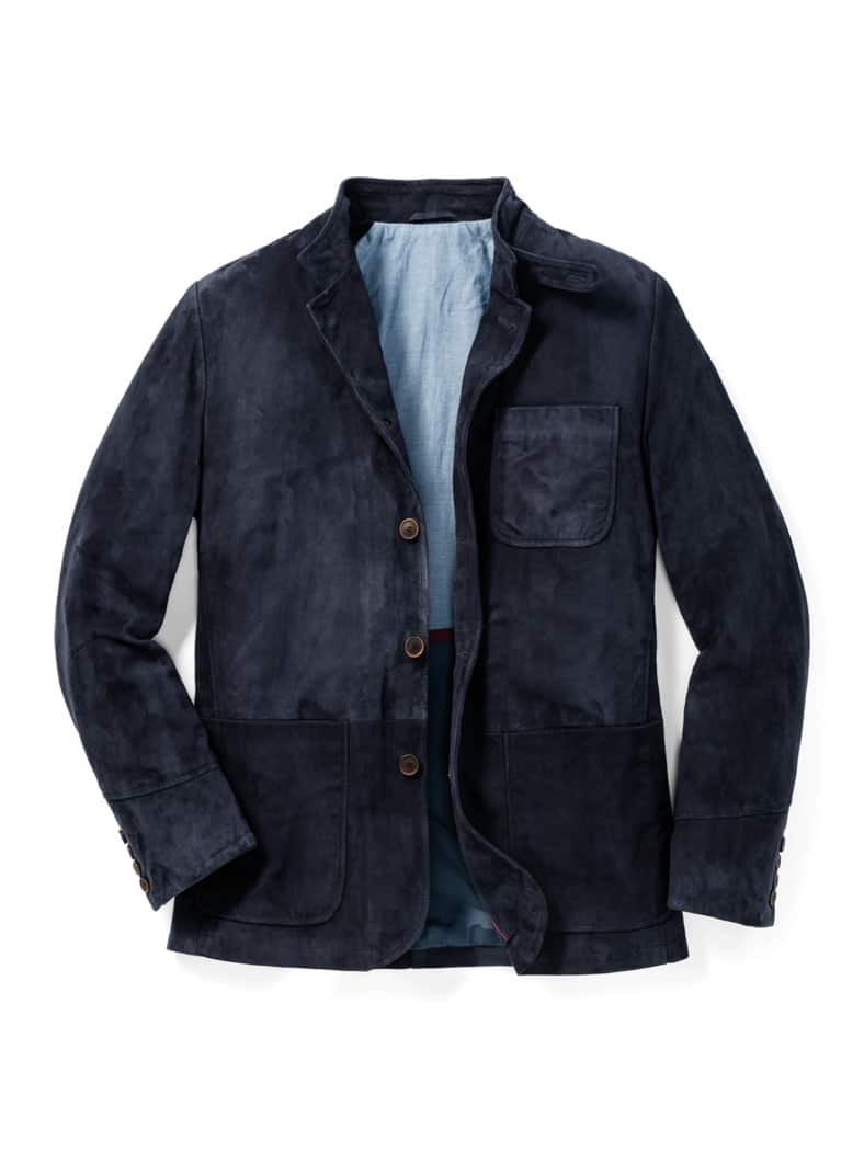 Ziegenvelours-Lederjanker Dunkelblau