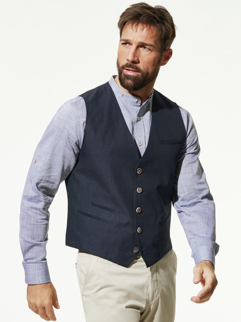 Reiseleinen-Weste Dunkelblau