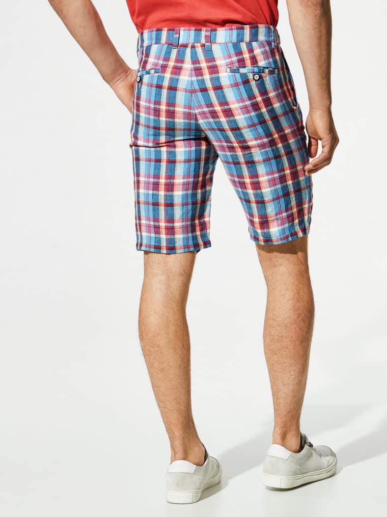 Leinen-Bermudas Blau-Rot Karo