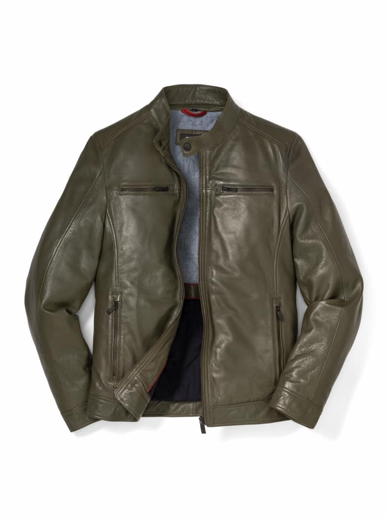 Biker Lederjacke Speedway Khaki