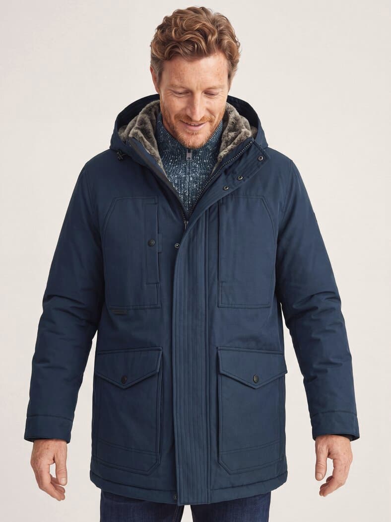 Warme Langjacke mit Kunstfell Marine
