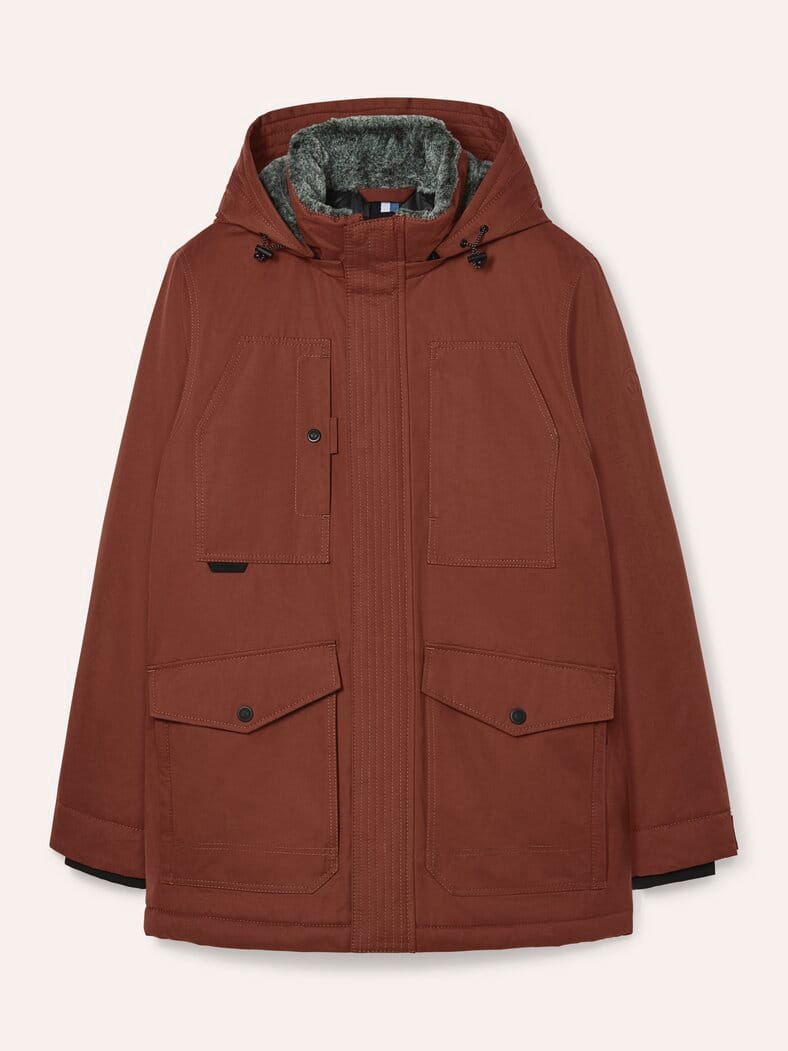 Warme Langjacke mit Kunstfell Rotbraun