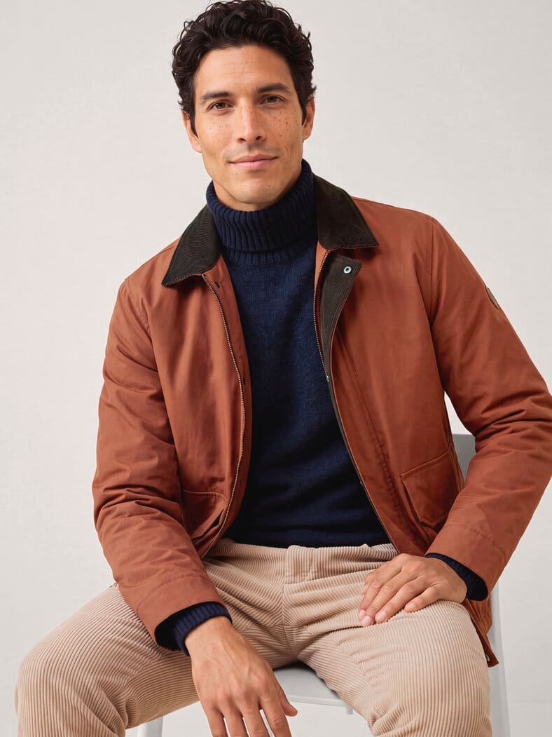 Jacke aus Baumwollmix m. Cordkragen Rotbraun