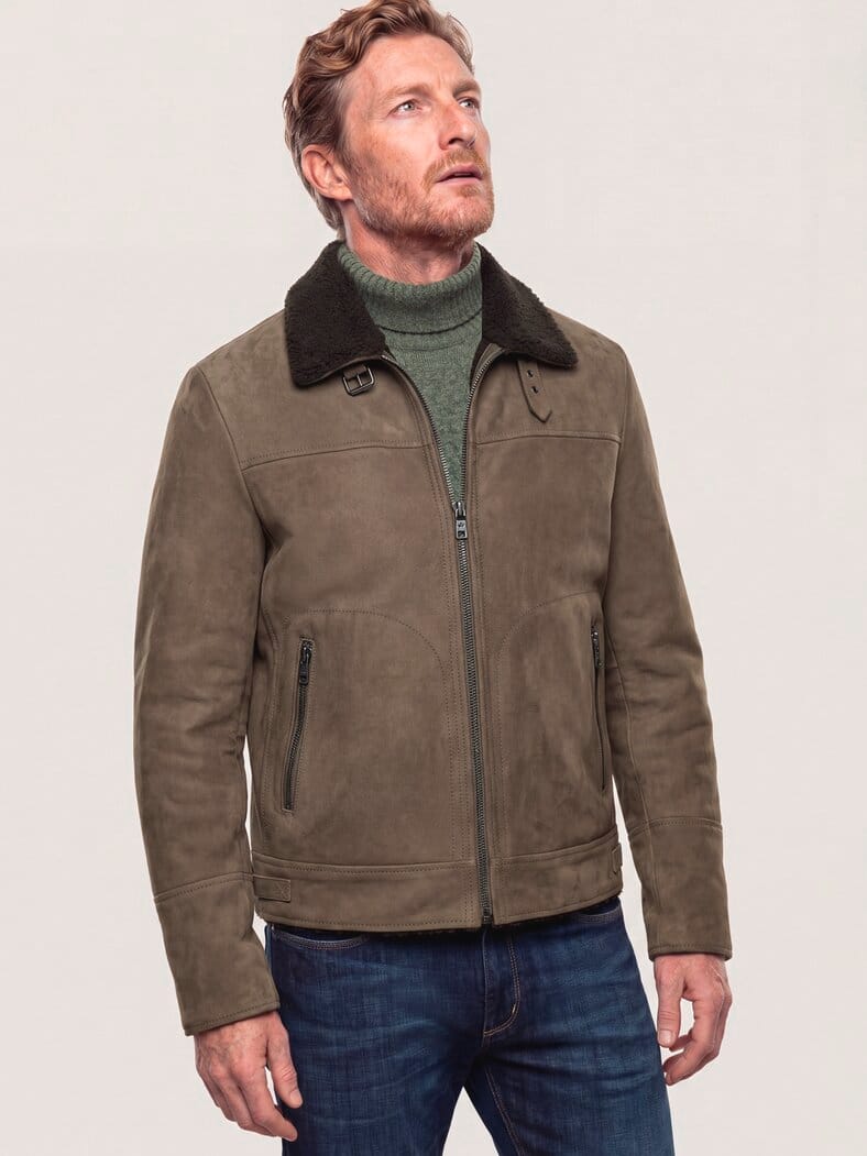 Lederblouson mit Kunstfell Taupe