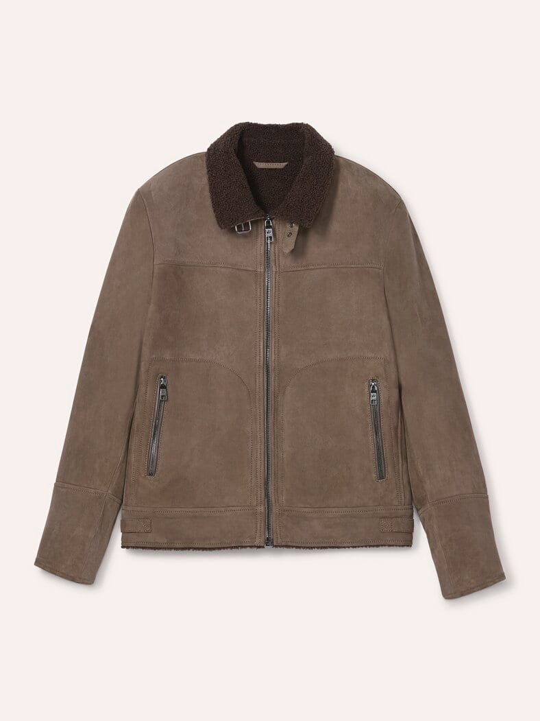 Lederblouson mit Kunstfell Taupe