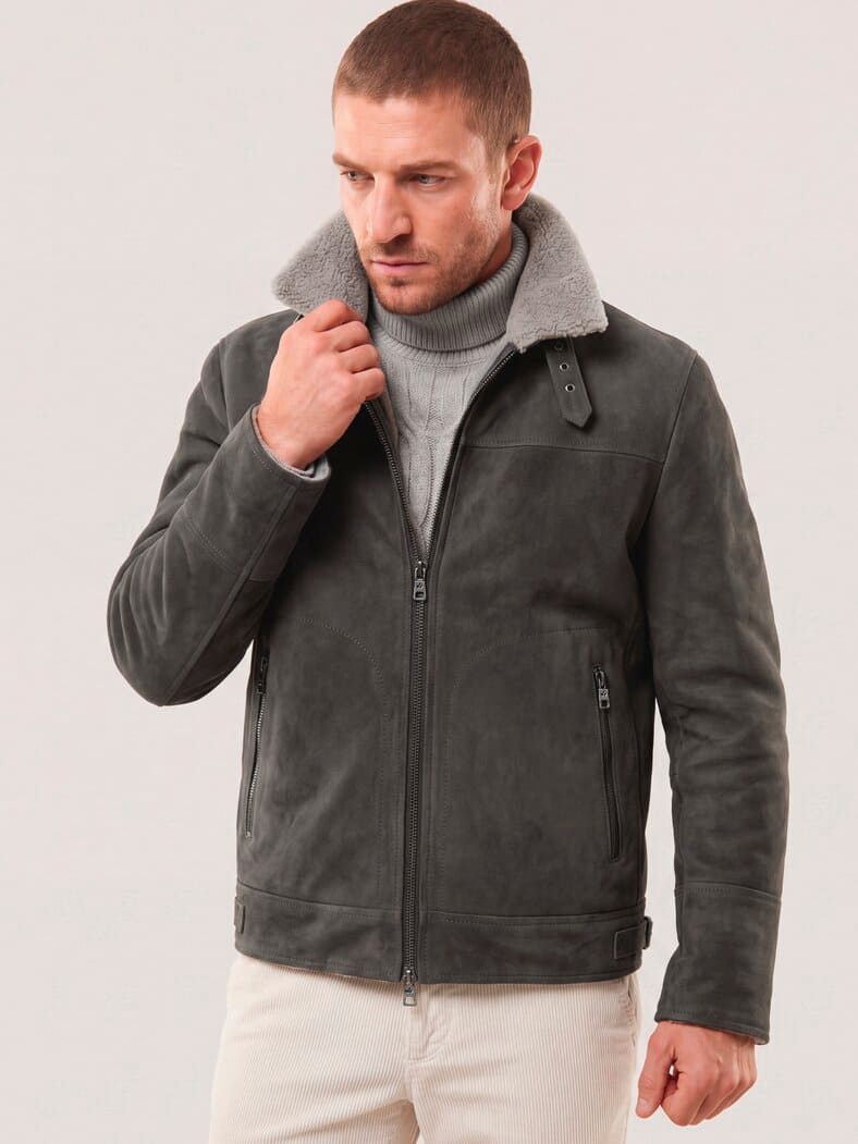 Lederblouson mit Kunstfell Anhtrazit