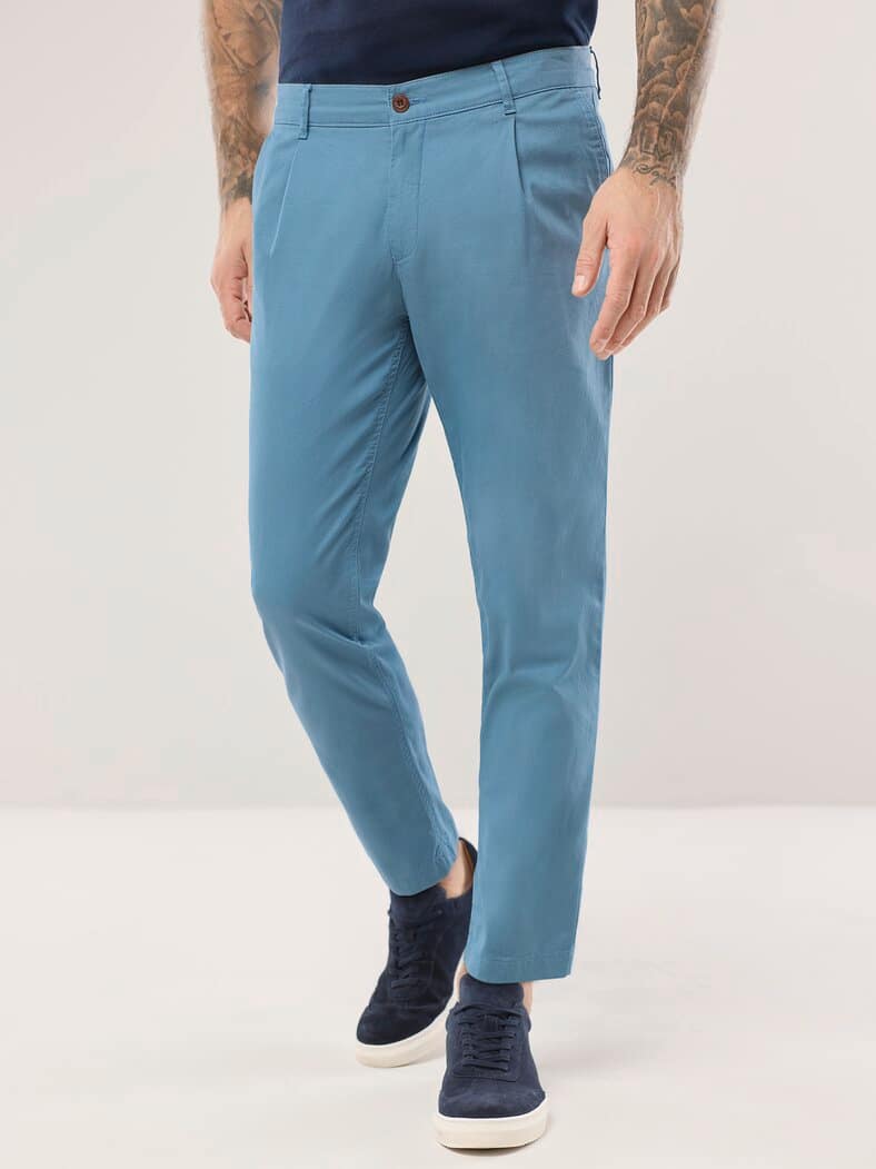 Bundfalten-Chino Feinstruktur Rauchblau