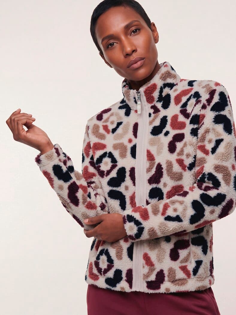 Jacke aus Teddyfleece Druck Ziegelrot/Merlot