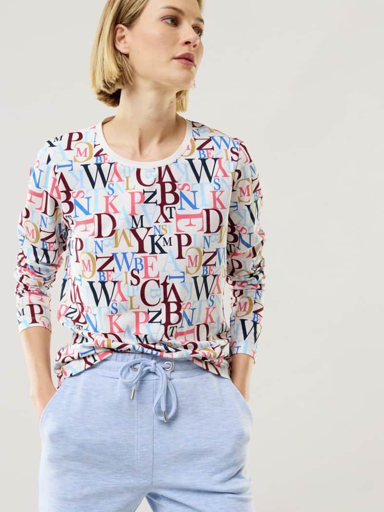 Baumwollshirt Buchstaben Weiß Multicolor