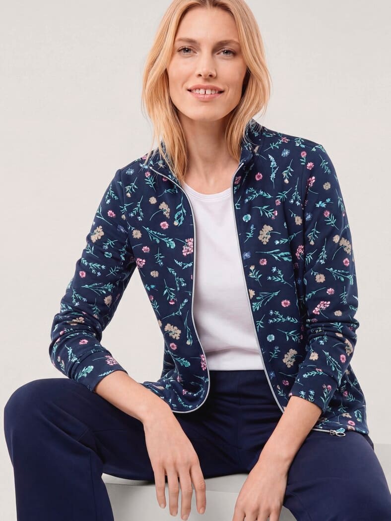 Baumwollstretch Jacke Blume Marine
