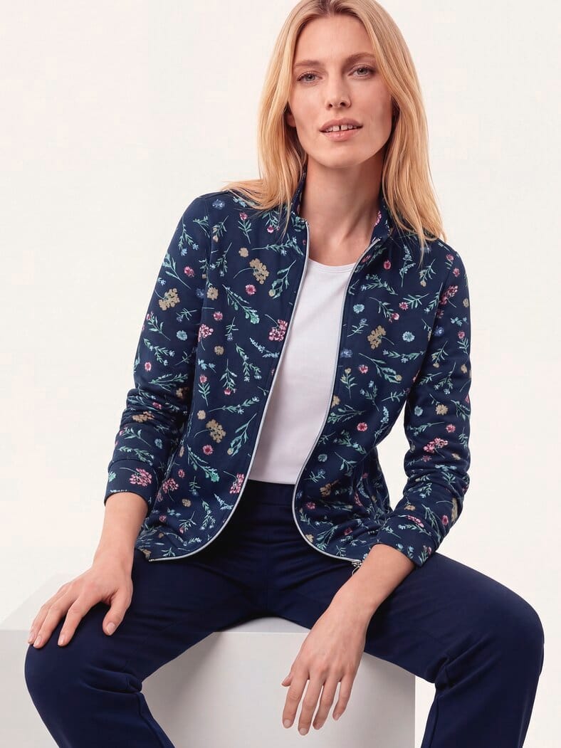 Baumwollstretch Jacke Blume Marine
