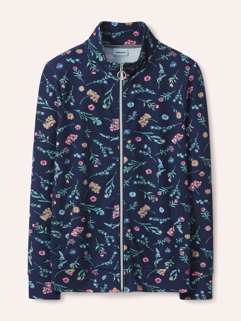 Baumwollstretch Jacke Blume Marine