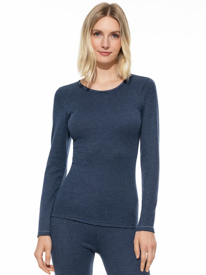 Thermo-Langarmshirt Blau gestreift