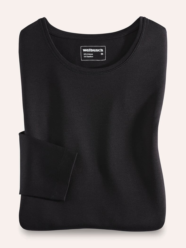 Viskose-Shirt Langarm Schwarz