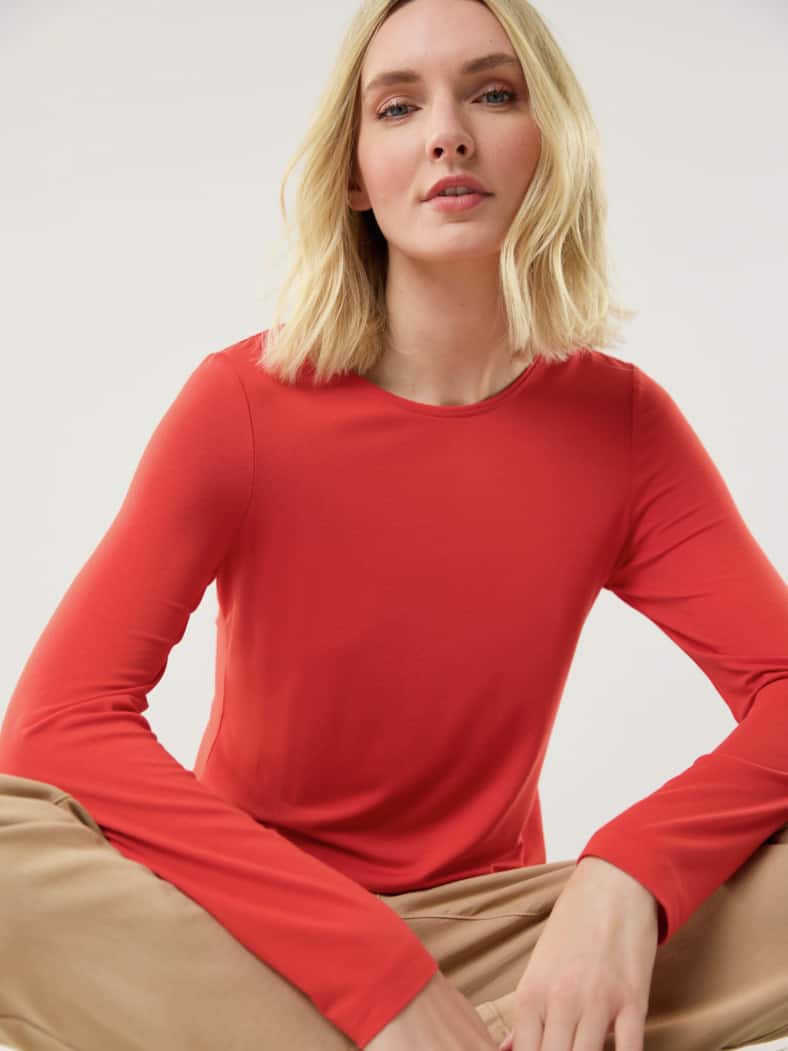 Viskose-Shirt Langarm Karminrot