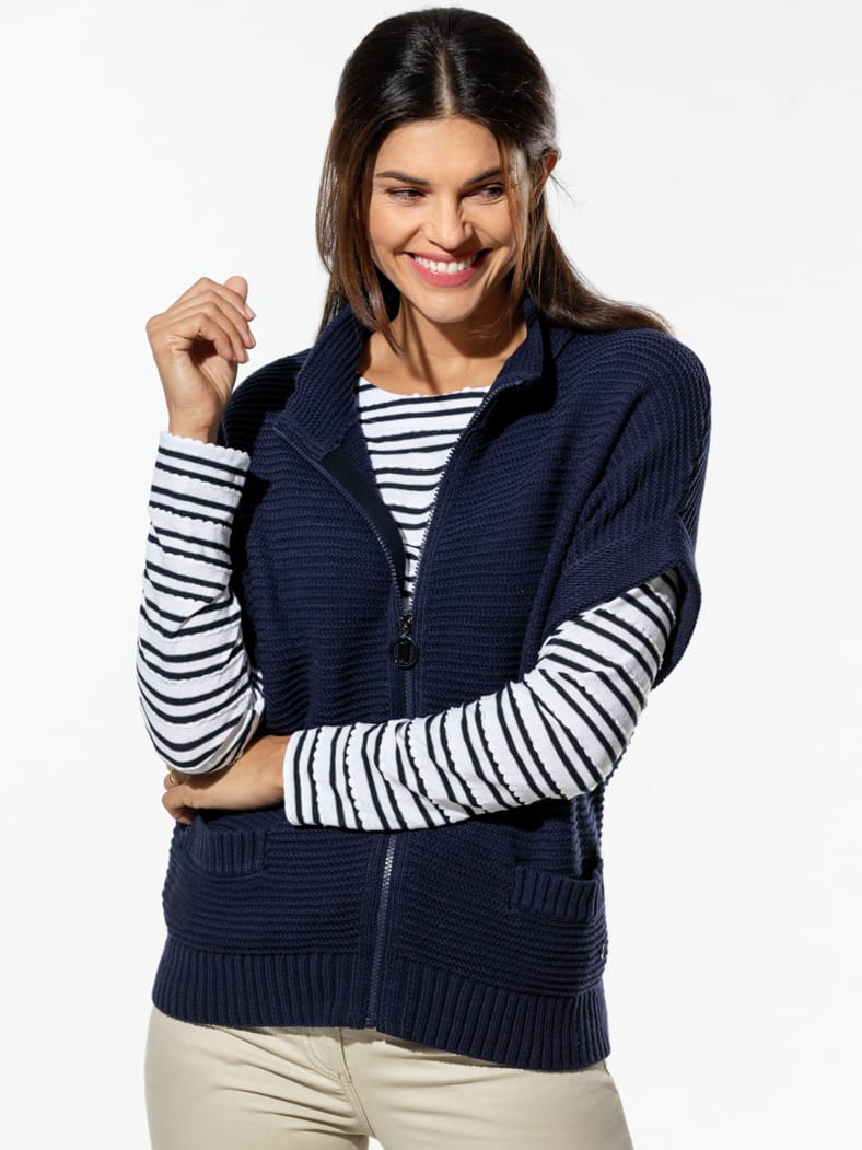 Baumwoll-Zip-Strickweste Marine