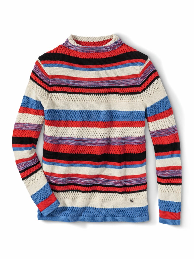 Kaminkragen Pullover Multigarn Multicolor Blau