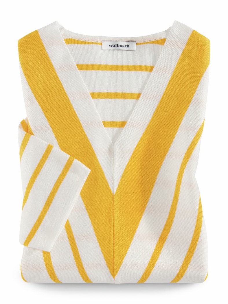 Wohlfühl-Pullover Diagonalstreifen Sonnengelb/Offwhite