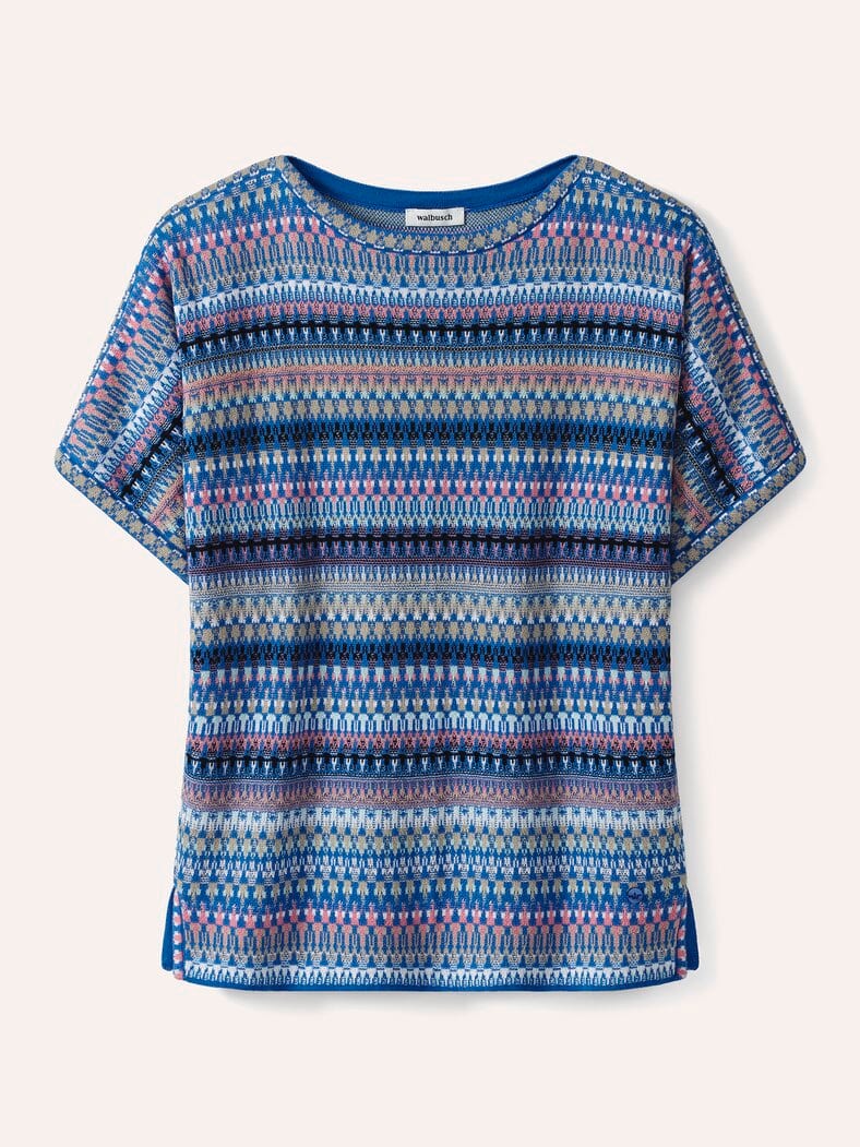 Kimono Pullover Baumwolljacquard Multicolor Königsblau