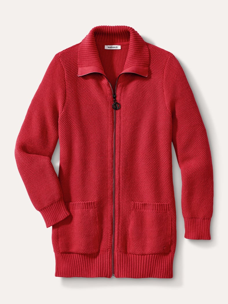 Zip-Longstrickjacke Kirschrot