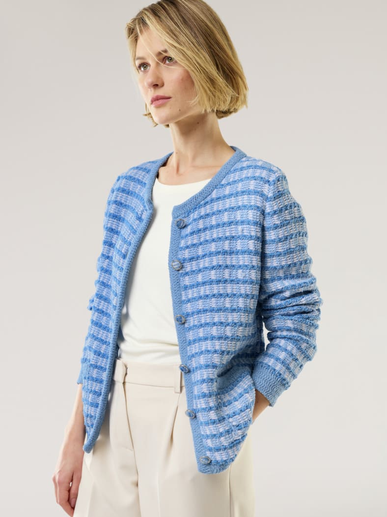 Strickjacke Bändchengarn Königsblau/Weiß