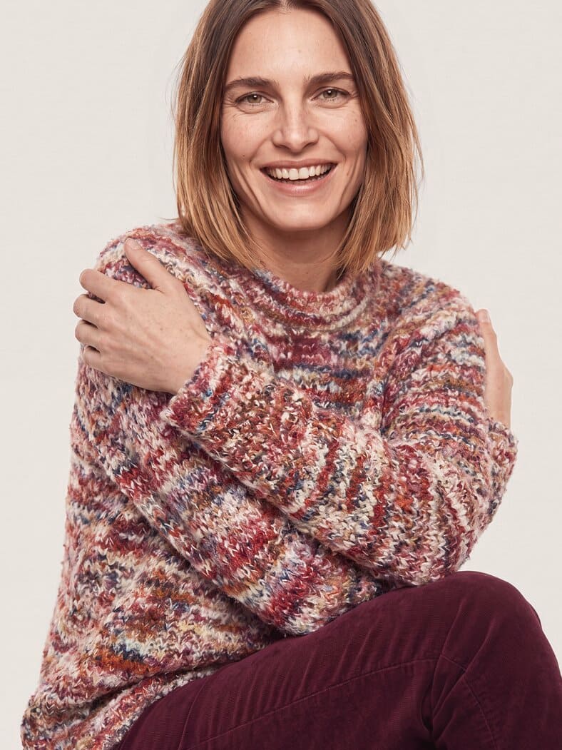 KERO Alpaka Pullover Patentmuster Multicolor Creme