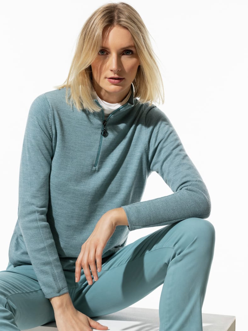 Merino-Pullover 100 Prozent Gletscherblau Melange