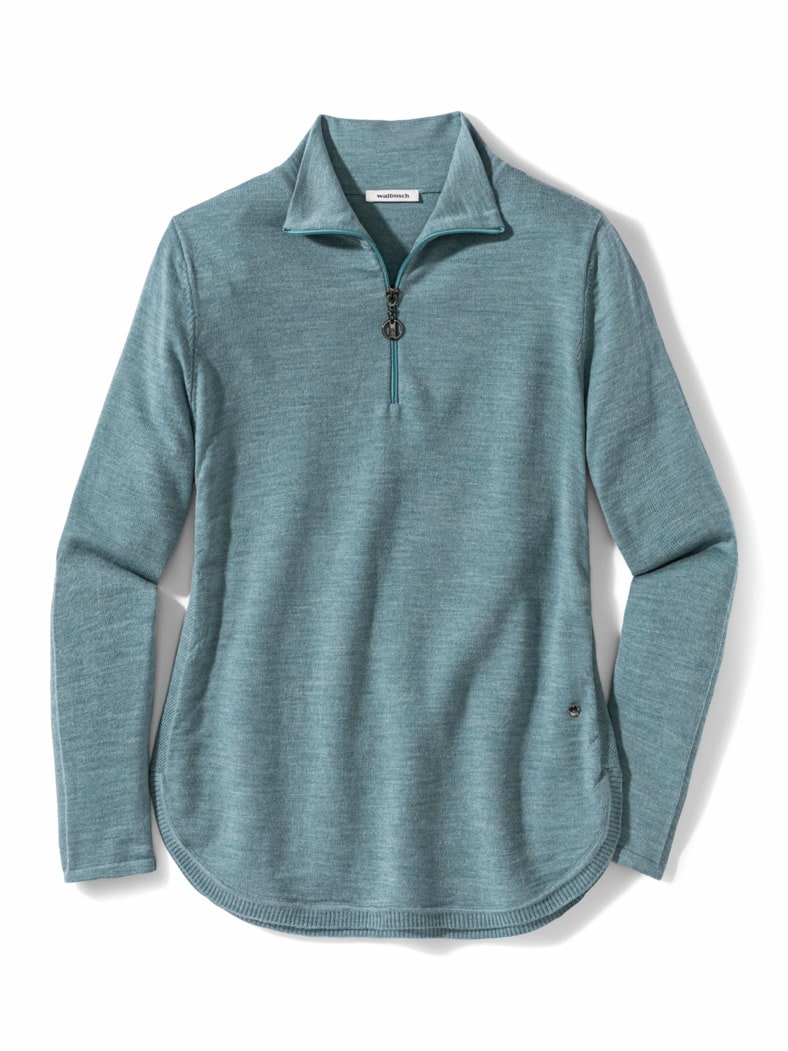Merino-Pullover 100 Prozent Gletscherblau Melange