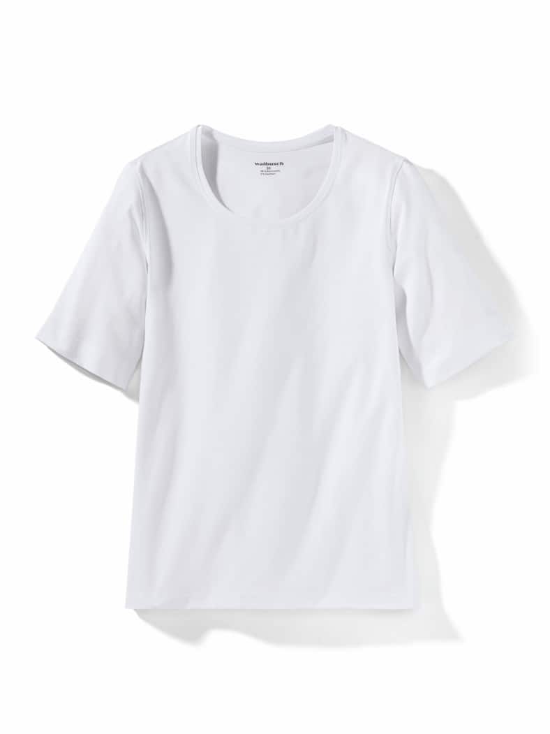 Baumwoll-Basic-Shirt Halbarm Weiß