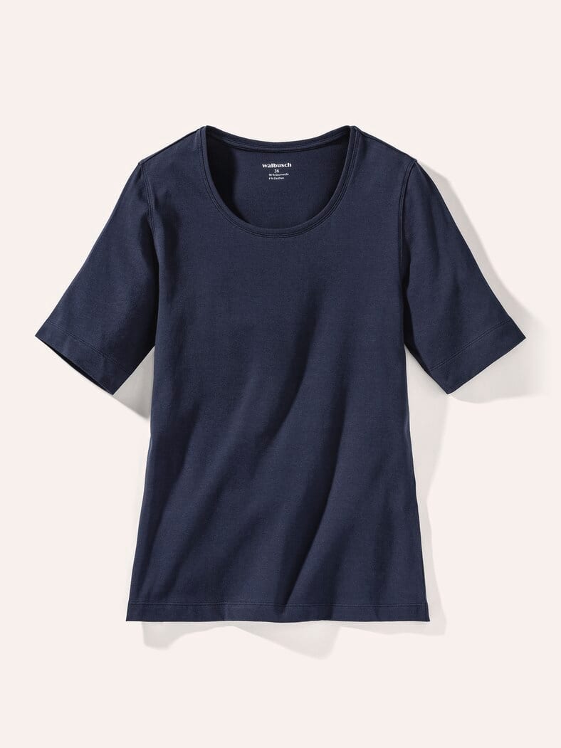 Baumwoll-Basic-Shirt Halbarm Marine