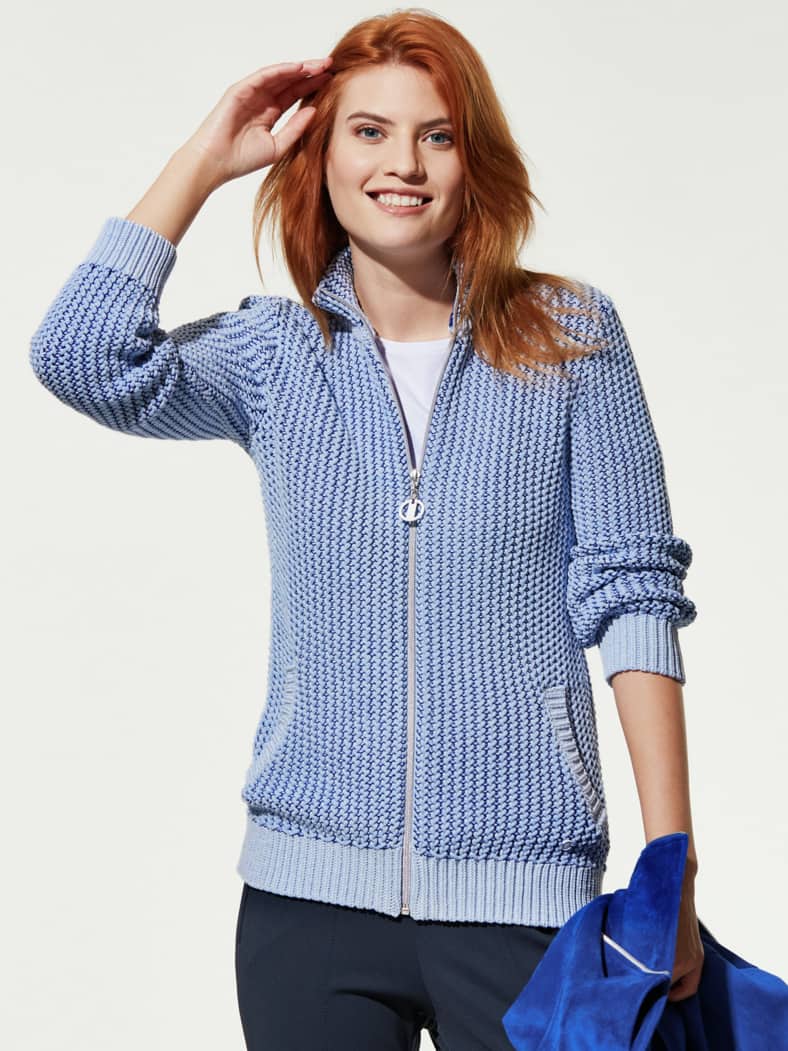 Reliefstruktur-Strickjacke Königsblau