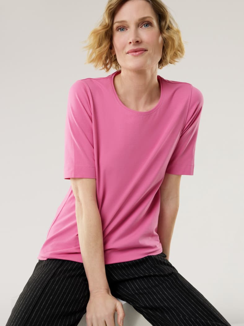 Baumwoll-Basic-Shirt Halbarm Malve