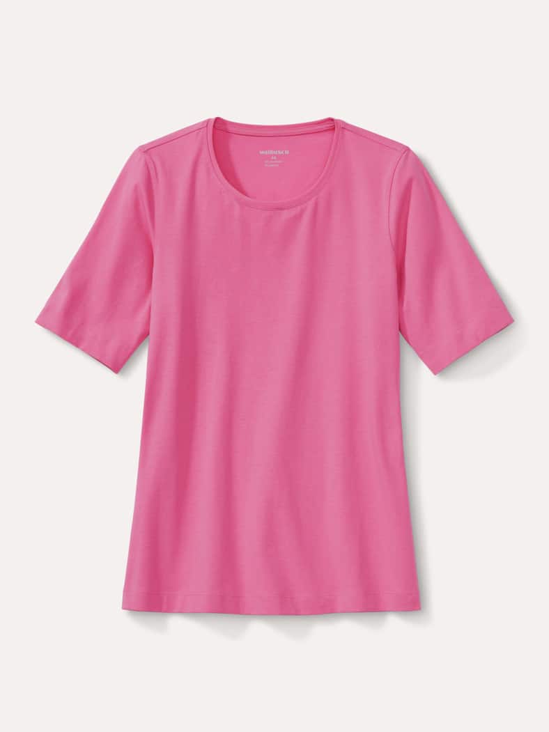 Baumwoll-Basic-Shirt Halbarm Malve