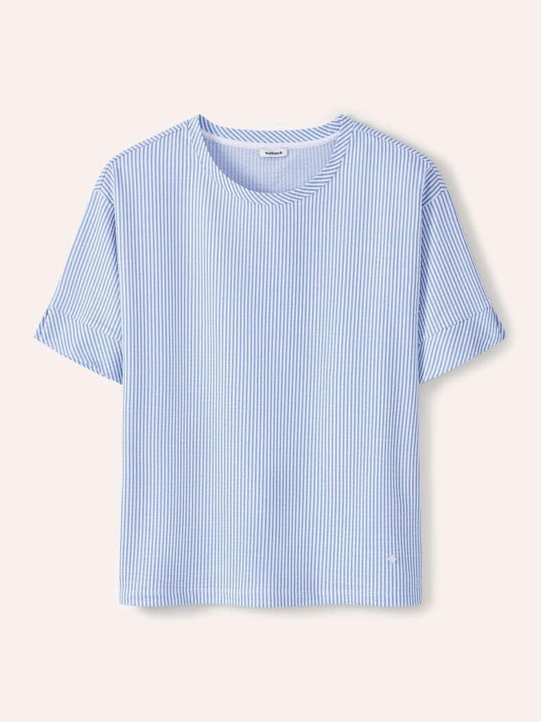 Streifenshirt Seersucker Meerblau