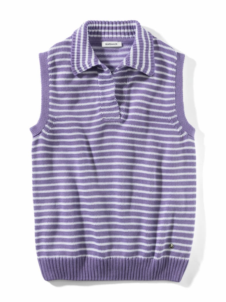Streifen-Pullunder Polokragen Lavendel/Weiß