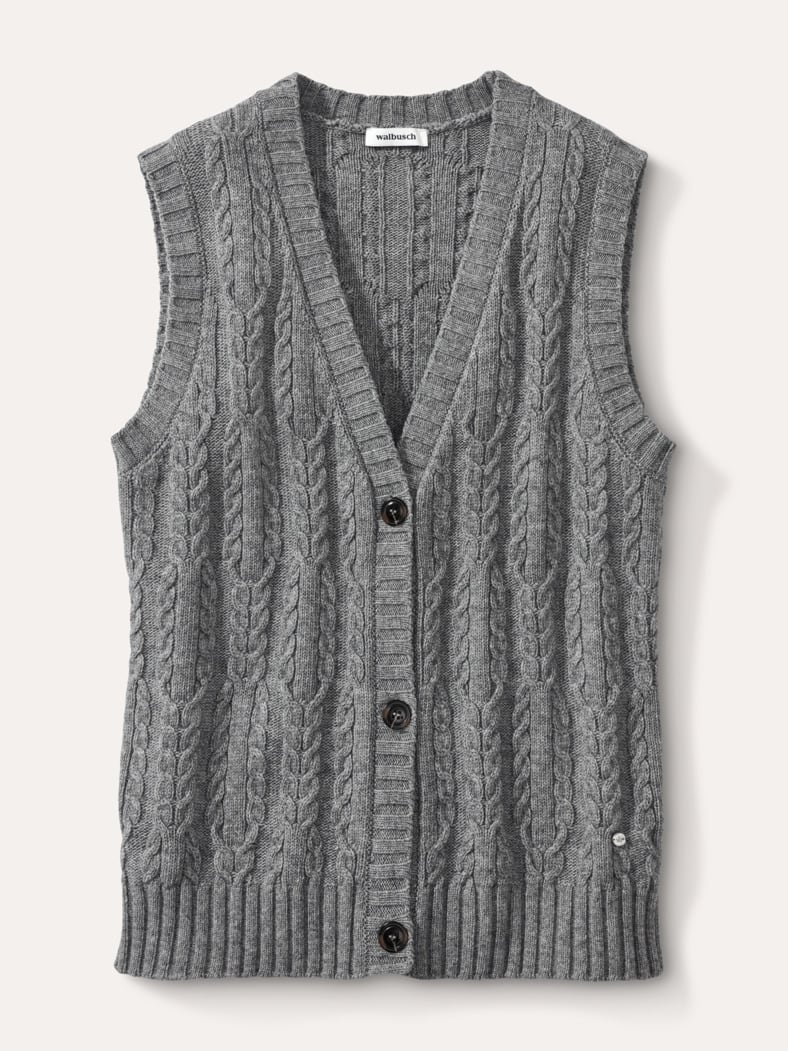 Strickweste Zopfstruktur Grau Melange