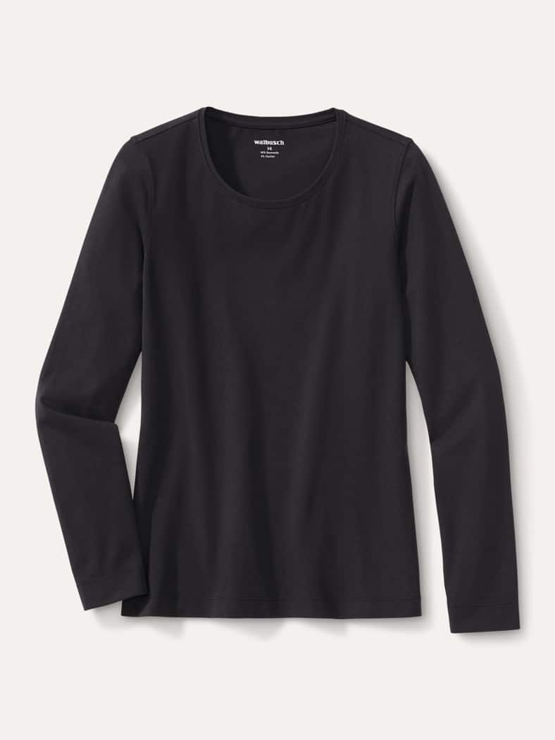 Baumwoll-Basic-Shirt Langarm Schwarz