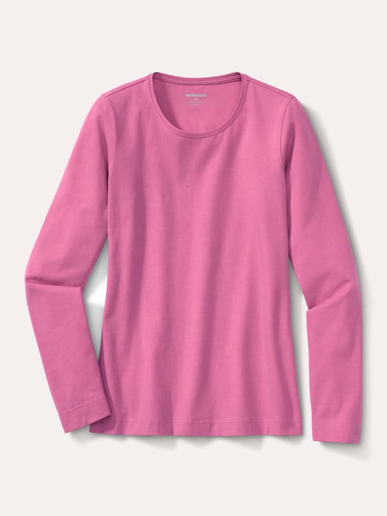 Baumwoll-Basic-Shirt Langarm Malve