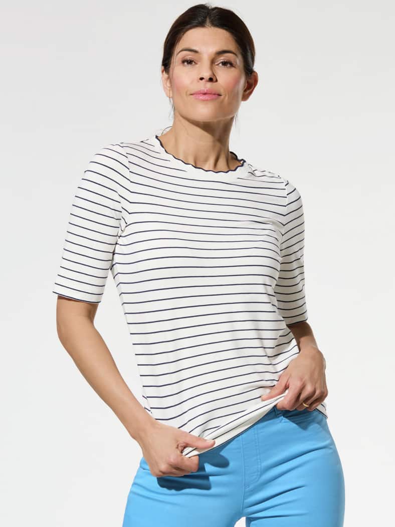 Ringelshirt Wellenband Weiß/Marine