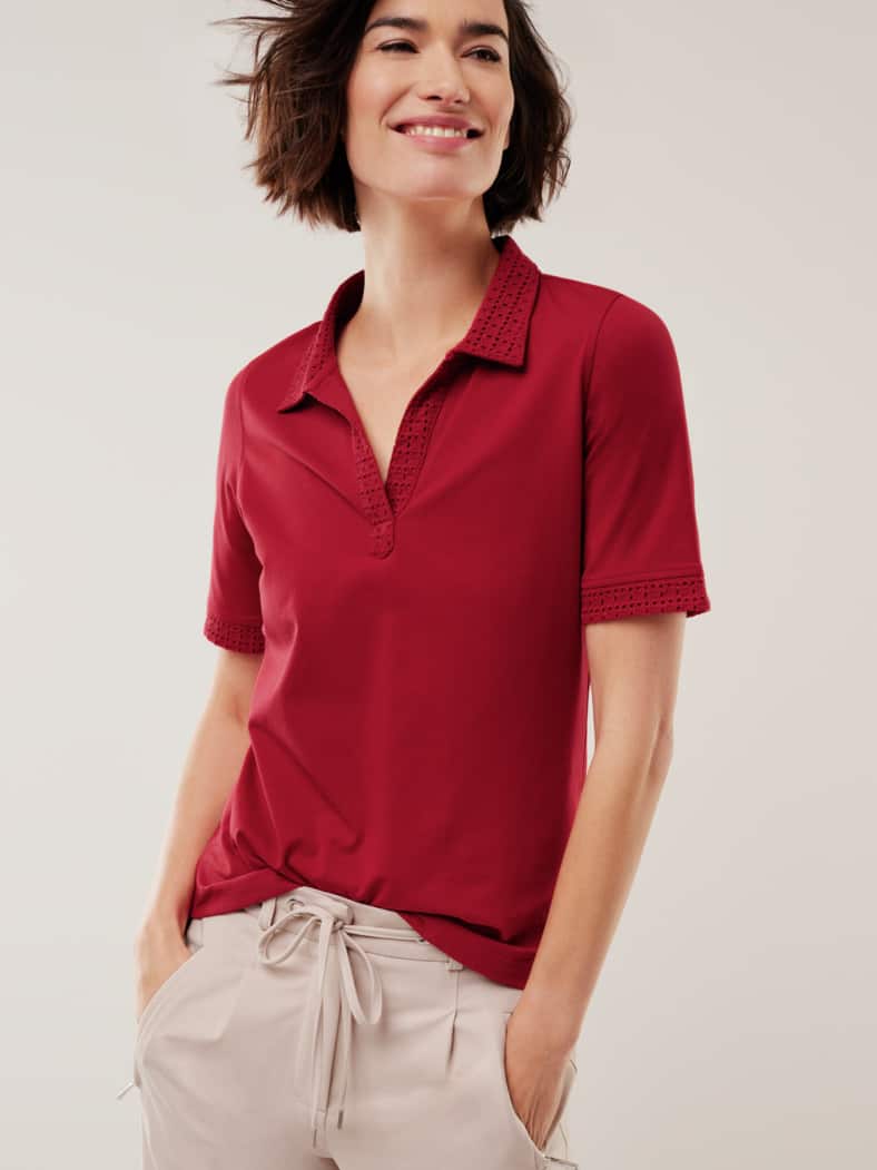 Poloshirt Lochstickerei Feuerrot