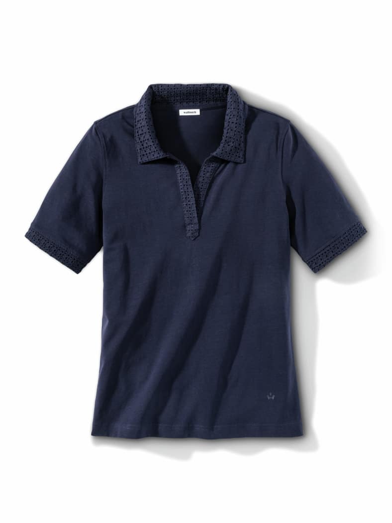 Poloshirt Lochstickerei Marine